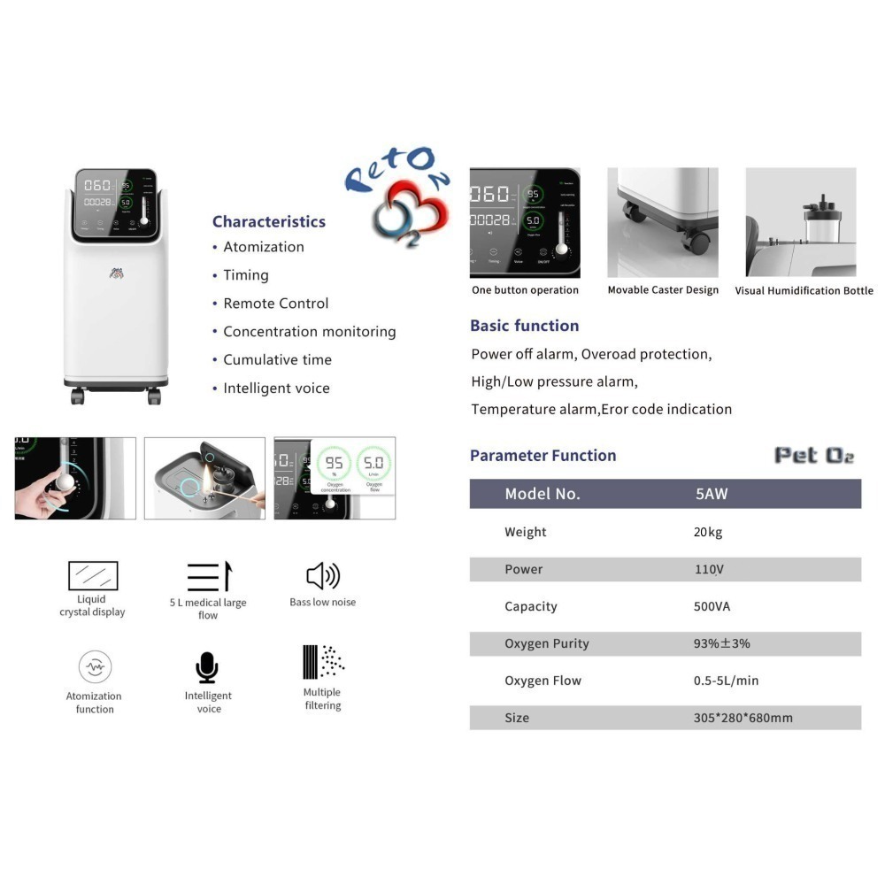 醫院專用醫療級大型動物寵物新款氧氣機5A 適合大型犬配合大號氧氣頭套 長時間使用負載保護斷電缺氧警示 1年保固到府收送-細節圖2