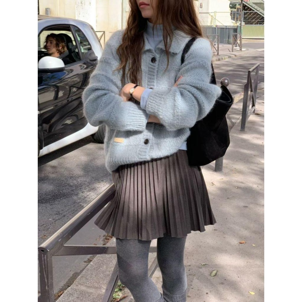 ✨️Korinana🇰🇷預購 正韓東大門代購 VENIR 慵懶氣質馬海毛×羊毛混紡翻領針織外套｜軟糯顯瘦｜開襟毛衣｜軟萌-細節圖2