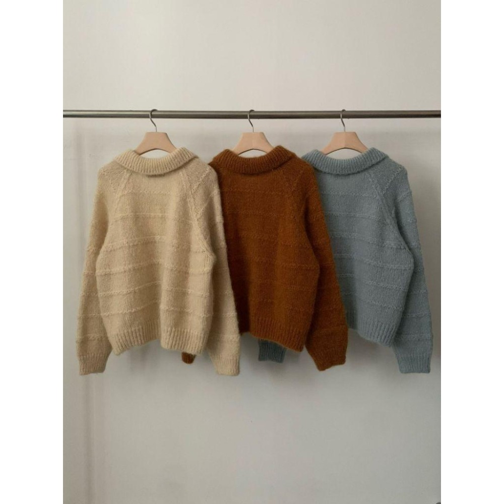 ✨️Korinana🇰🇷預購 正韓東大門代購 VENIR 慵懶氣質馬海毛×羊毛混紡翻領針織外套｜軟糯顯瘦｜開襟毛衣｜軟萌-細節圖8