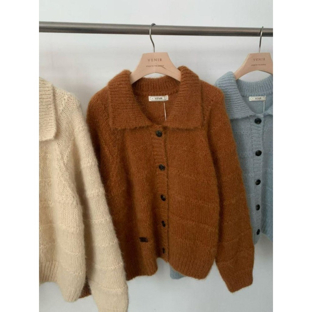 ✨️Korinana🇰🇷預購 正韓東大門代購 VENIR 慵懶氣質馬海毛×羊毛混紡翻領針織外套｜軟糯顯瘦｜開襟毛衣｜軟萌-細節圖9