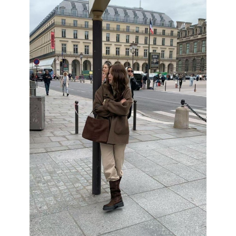 ✨️Korinana🇰🇷預購 正韓東大門VENIR 雙面兩穿連帽外套 97%handmade手工羊毛 格紋×素色｜秋冬-細節圖2