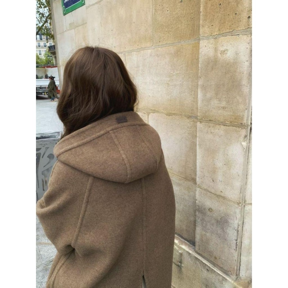 ✨️Korinana🇰🇷預購 正韓東大門VENIR 雙面兩穿連帽外套 97%handmade手工羊毛 格紋×素色｜秋冬-細節圖4