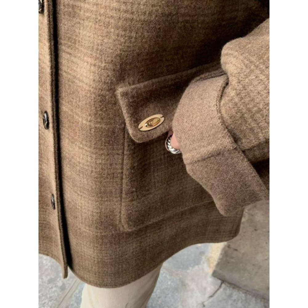 ✨️Korinana🇰🇷預購 正韓東大門VENIR 雙面兩穿連帽外套 97%handmade手工羊毛 格紋×素色｜秋冬-細節圖8