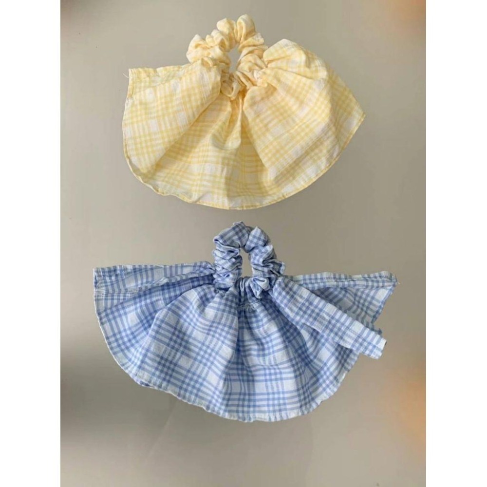 ✨️Korinana🇰🇷正韓東大門Earlobe｜現貨+預購｜清新鄉村風格紋雙層大腸髮圈（黃／藍）韓國流行髮飾代購-細節圖6