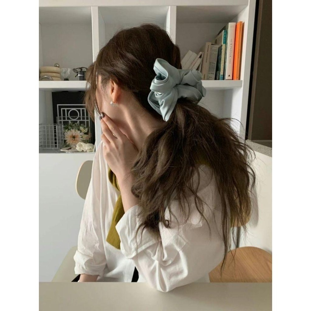 ✨️Korinana🇰🇷正韓Earlobe｜現貨+預購｜法式微光澤大腸髮圈（杏／粉／綠）韓國流行髮飾代購 溫柔歐膩-細節圖3