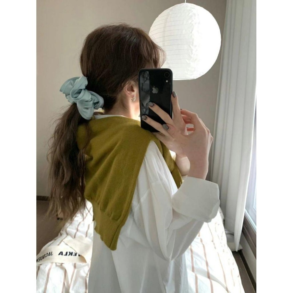 ✨️Korinana🇰🇷正韓Earlobe｜現貨+預購｜法式微光澤大腸髮圈（杏／粉／綠）韓國流行髮飾代購 溫柔歐膩-細節圖4