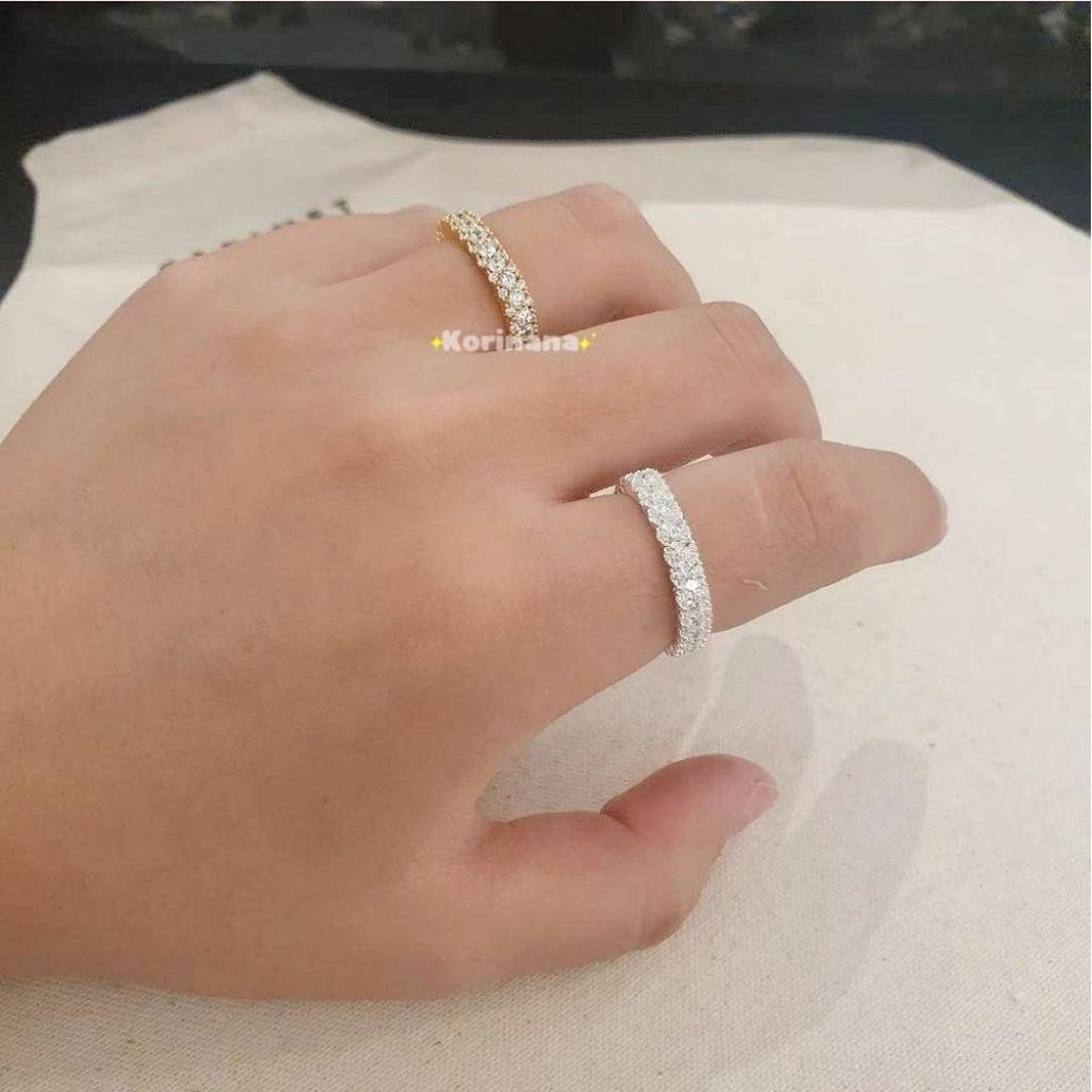 ✨️Korinana🇰🇷正韓東大門高質感飾品代購｜預購｜自留款滿鑽超閃亮固定式925銀戒指（銀/金）韓國流行時尚 ca-細節圖5