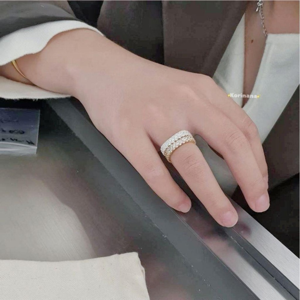 ✨️Korinana🇰🇷正韓東大門高質感飾品代購｜預購｜自留款滿鑽超閃亮固定式925銀戒指（銀/金）韓國流行時尚 ca-細節圖6