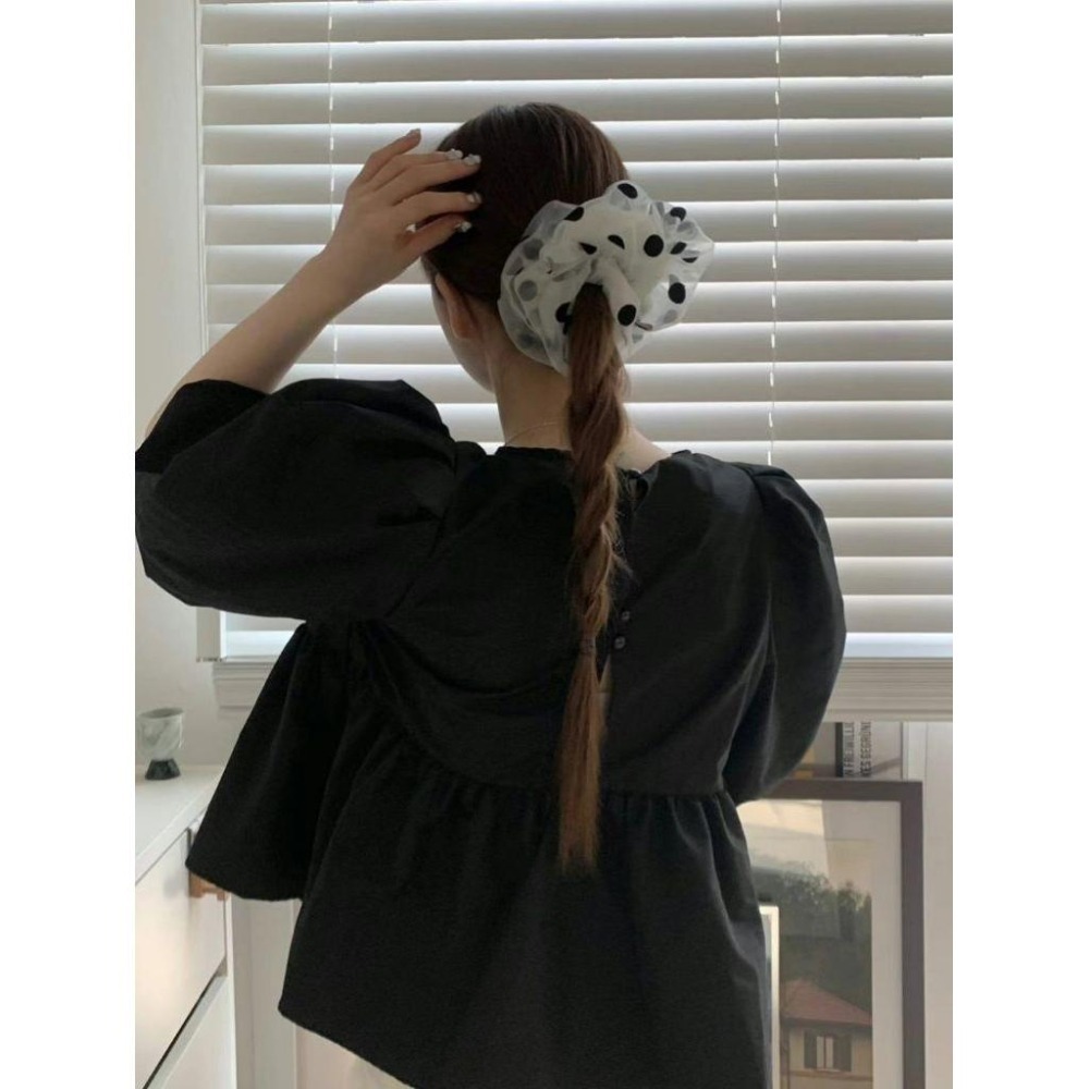 ✨️Korinana🇰🇷正韓東大門Earlobe｜現貨+預購｜波點透明紗大腸髮圈（白／黑） 韓國流行髮飾代購 時尚歐膩-細節圖3