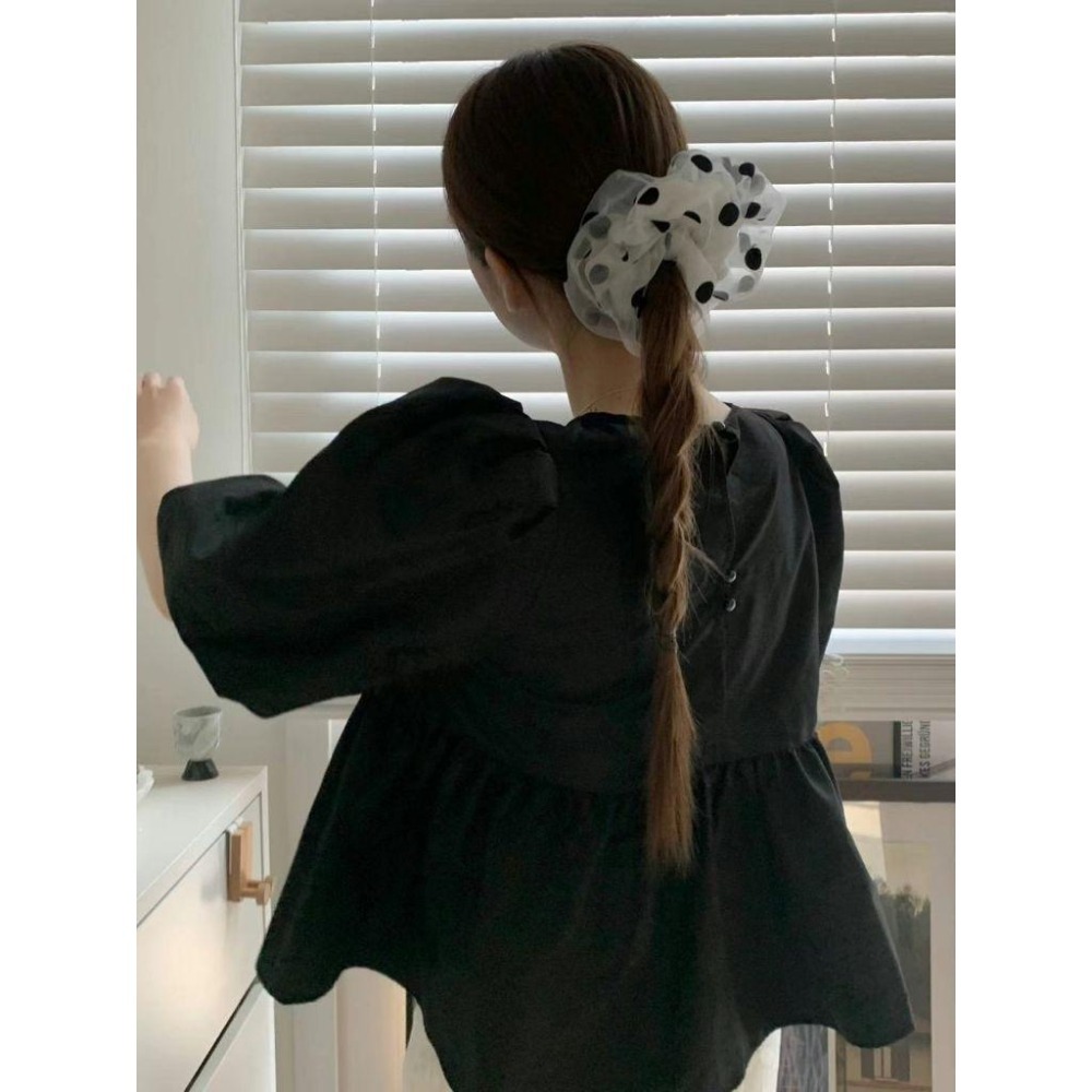 ✨️Korinana🇰🇷正韓東大門Earlobe｜現貨+預購｜波點透明紗大腸髮圈（白／黑） 韓國流行髮飾代購 時尚歐膩-細節圖6