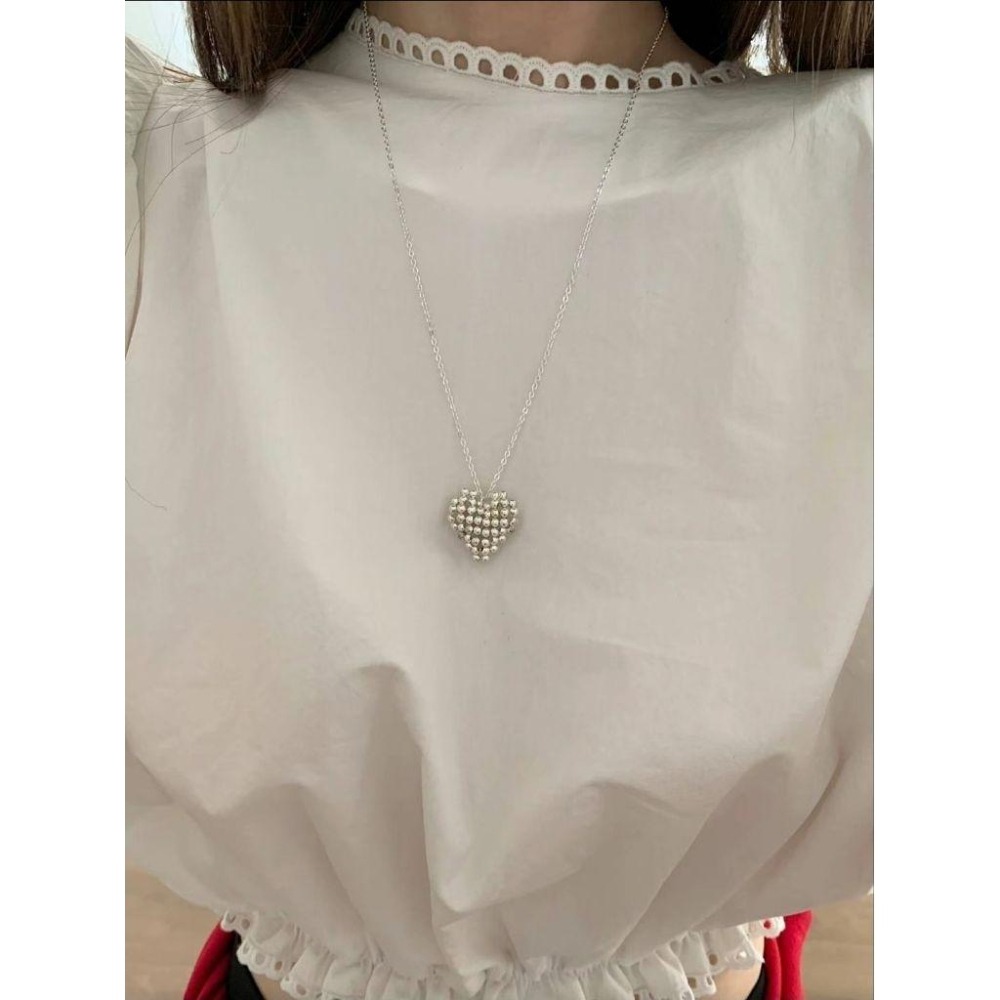 ✨️Korinana🇰🇷正韓東大門Earlobe｜現貨+預購｜韓系氣質珠珠愛心髮夾／項鍊（白／銀）韓國流行髮飾 ins-細節圖4