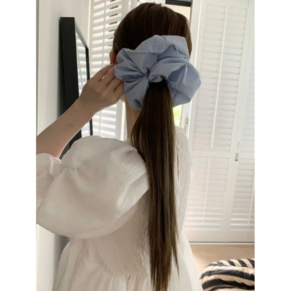 ✨️Korinana 🇰🇷正韓東大門Earlobe｜現貨+預購｜條紋大腸圈髮圈（粉／藍／黑） 韓國流行髮飾代購 小紅書-細節圖7
