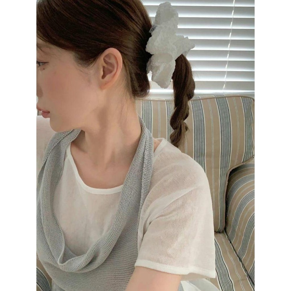 ✨️Korinana🇰🇷正韓東大門Earlobe｜現貨+預購｜百搭皺皺雪紡大腸圈（白／黃／紫／黑）韓國流行髮飾代購-細節圖2