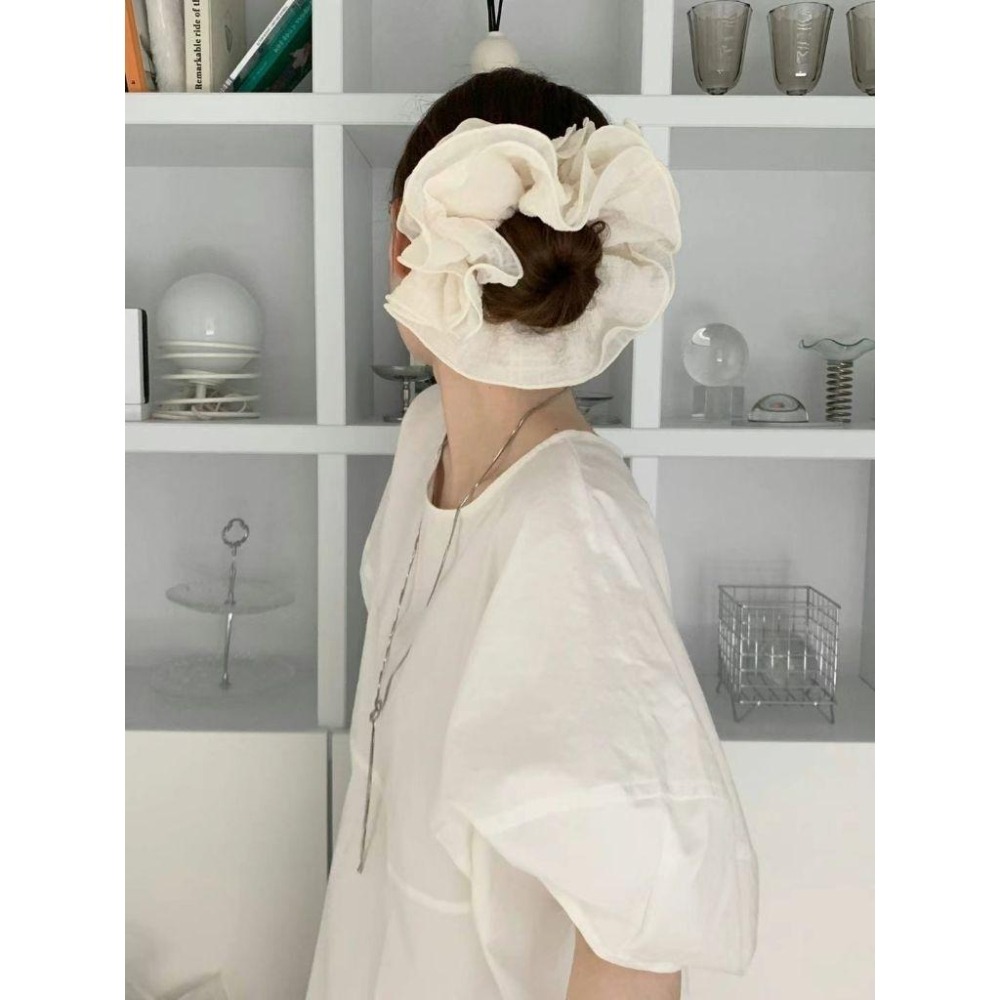✨️Korinana🇰🇷正韓東大門Earlobe｜現貨+預購｜素色多層大腸髮圈（米／黑）韓國流行髮飾代購 溫柔歐膩-細節圖6