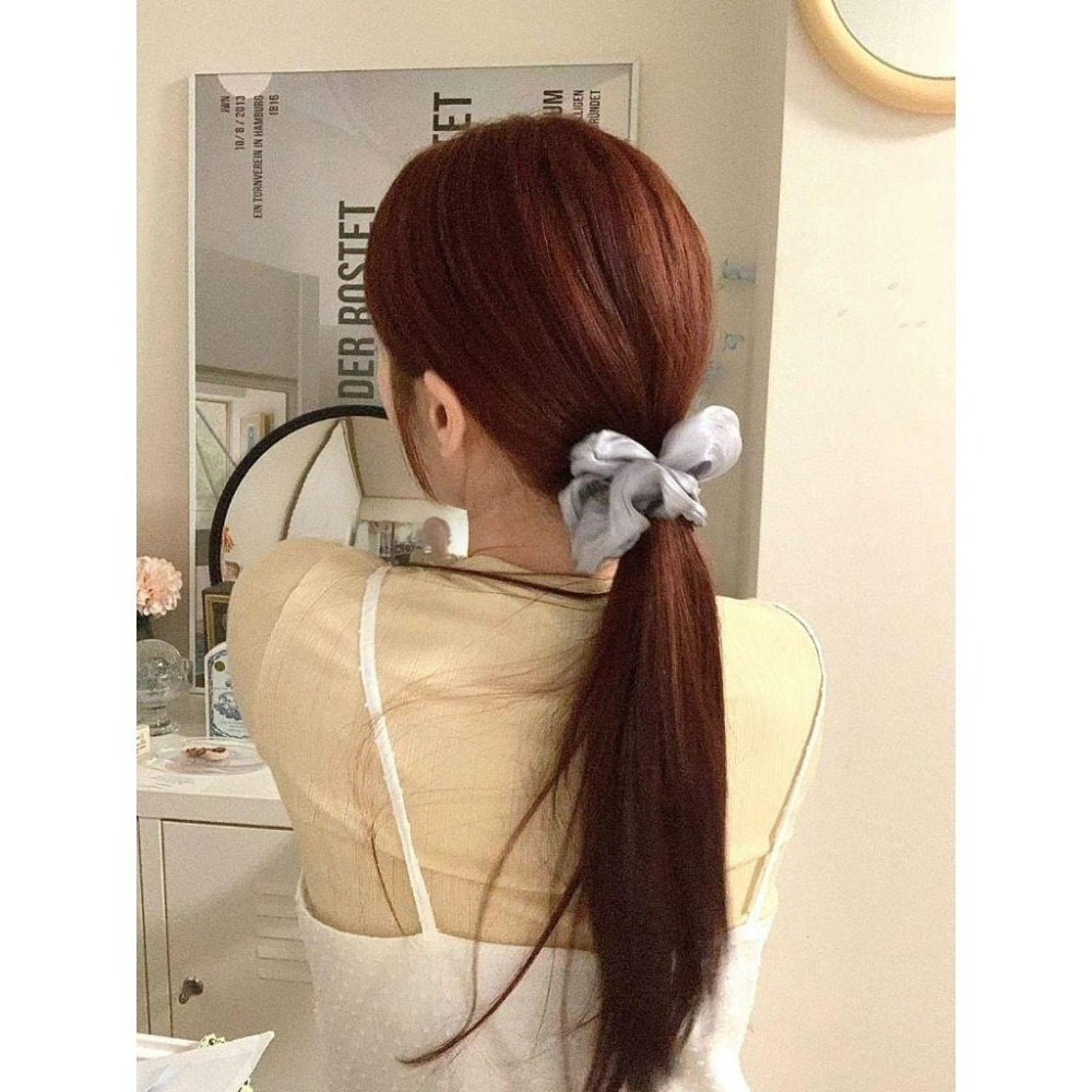 韓國髮飾Earlobe｜現貨+預購｜光澤雪紡大腸髮圈（白／米／粉／灰／黑）正韓東大門-細節圖5
