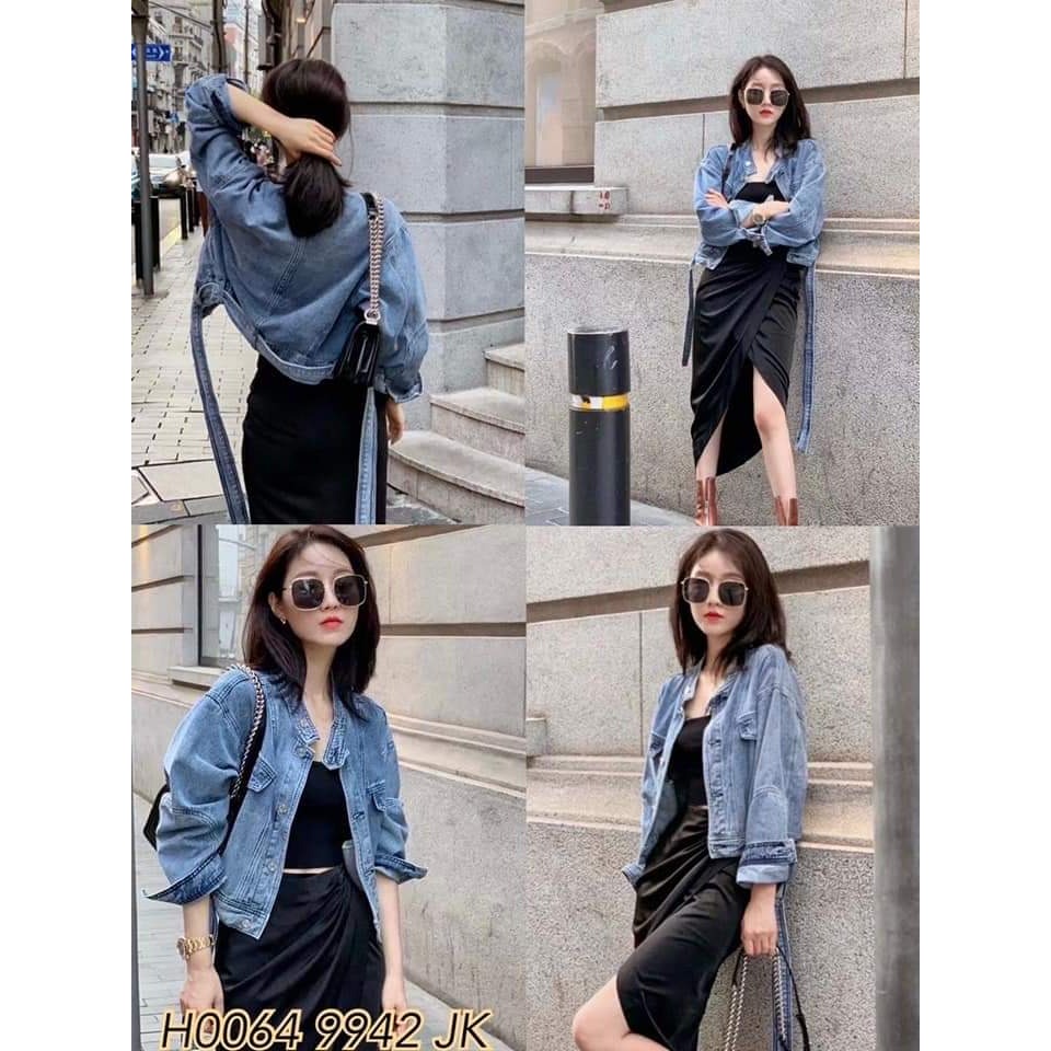 格性腰帶牛仔外套-細節圖6