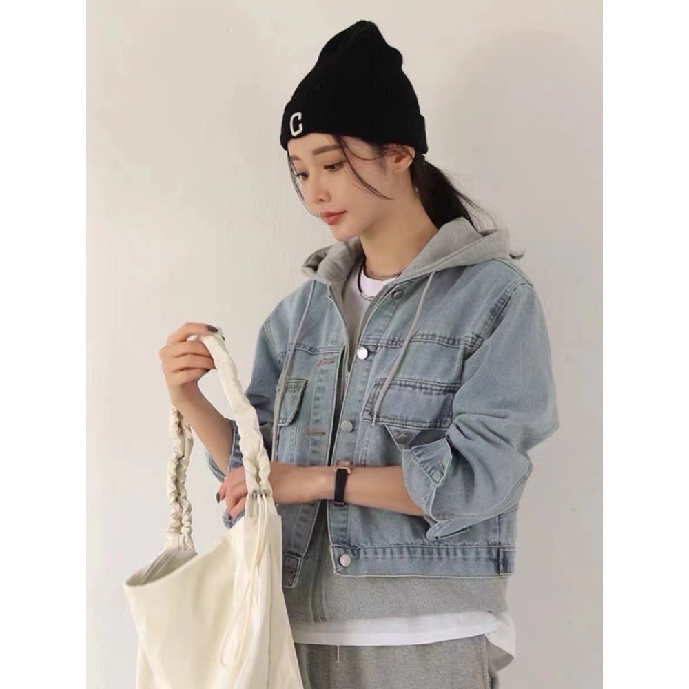 拼接牛仔連帽外套-細節圖4
