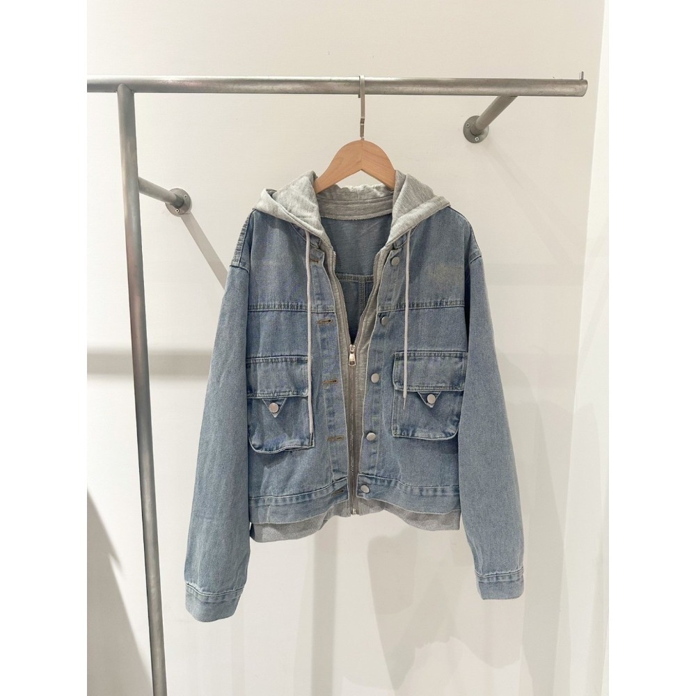 拼接牛仔連帽外套-細節圖6