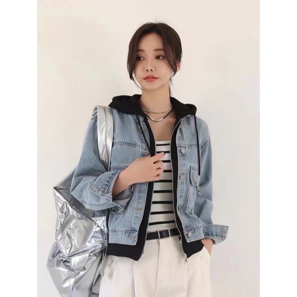 拼接牛仔連帽外套-規格圖10