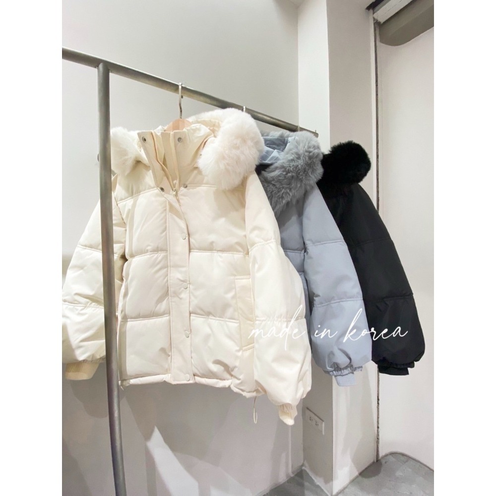 兔毛帽鋪棉外套（毛可拆）-細節圖4