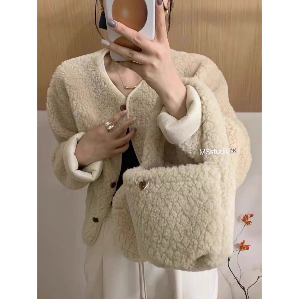 羊羔毛外套+可愛小包包-細節圖4