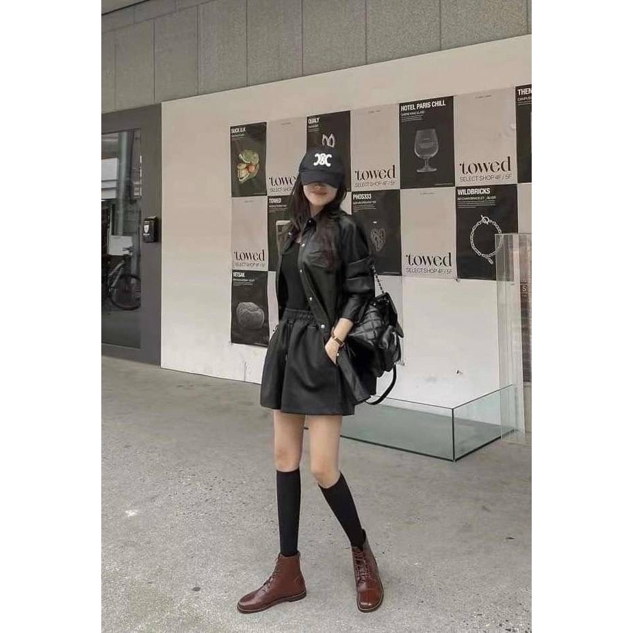 皮革外套短褲套裝-細節圖2