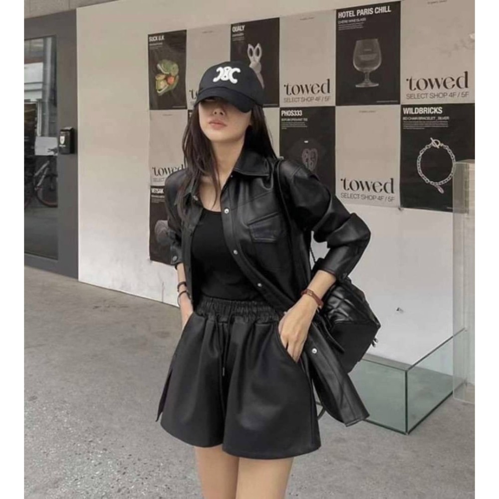 皮革外套短褲套裝-細節圖3