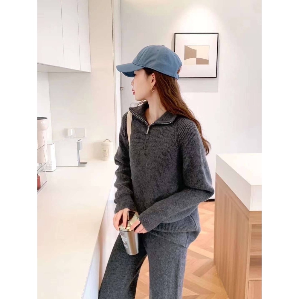 拉鍊領綿羊絨套裝-細節圖4