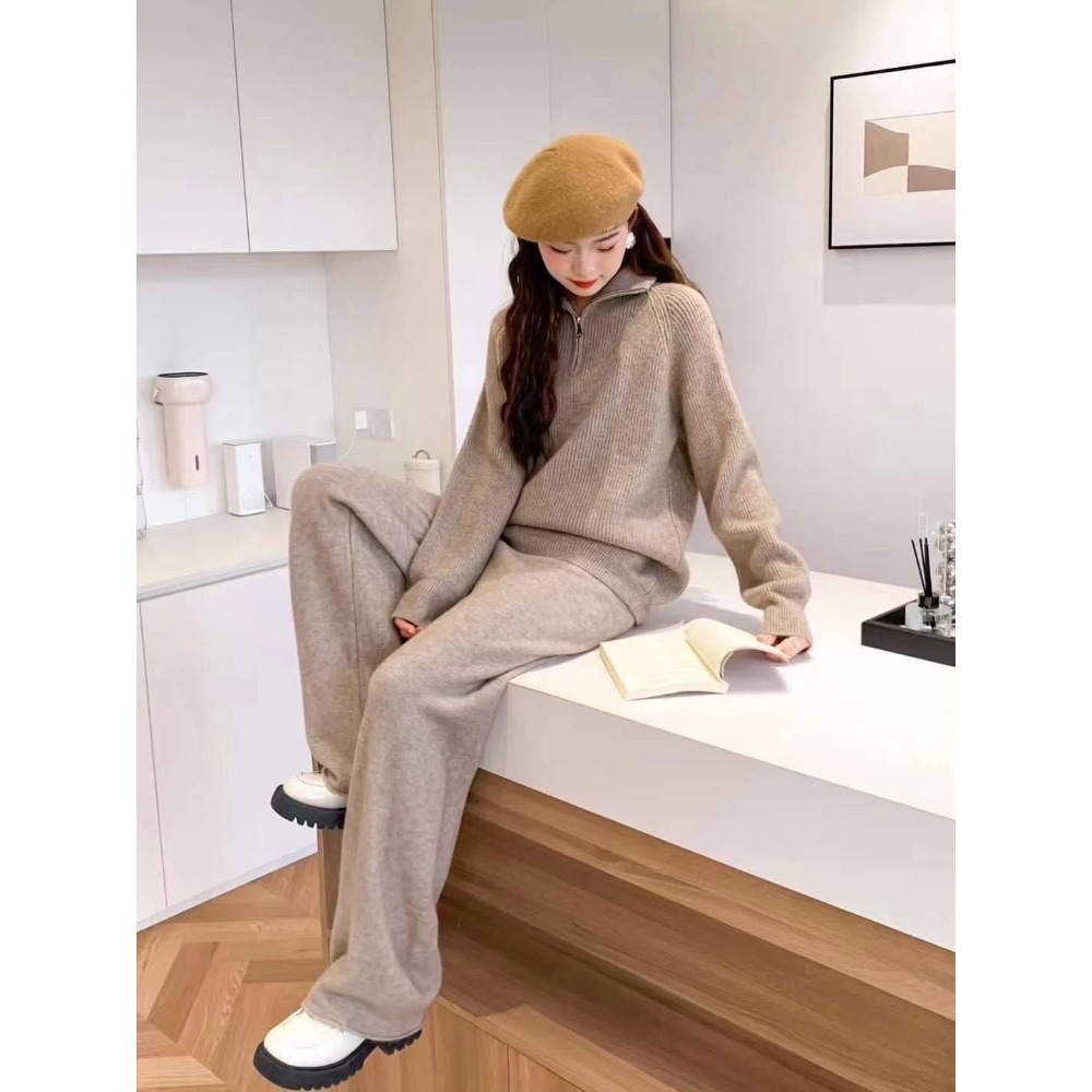 拉鍊領綿羊絨套裝-細節圖6