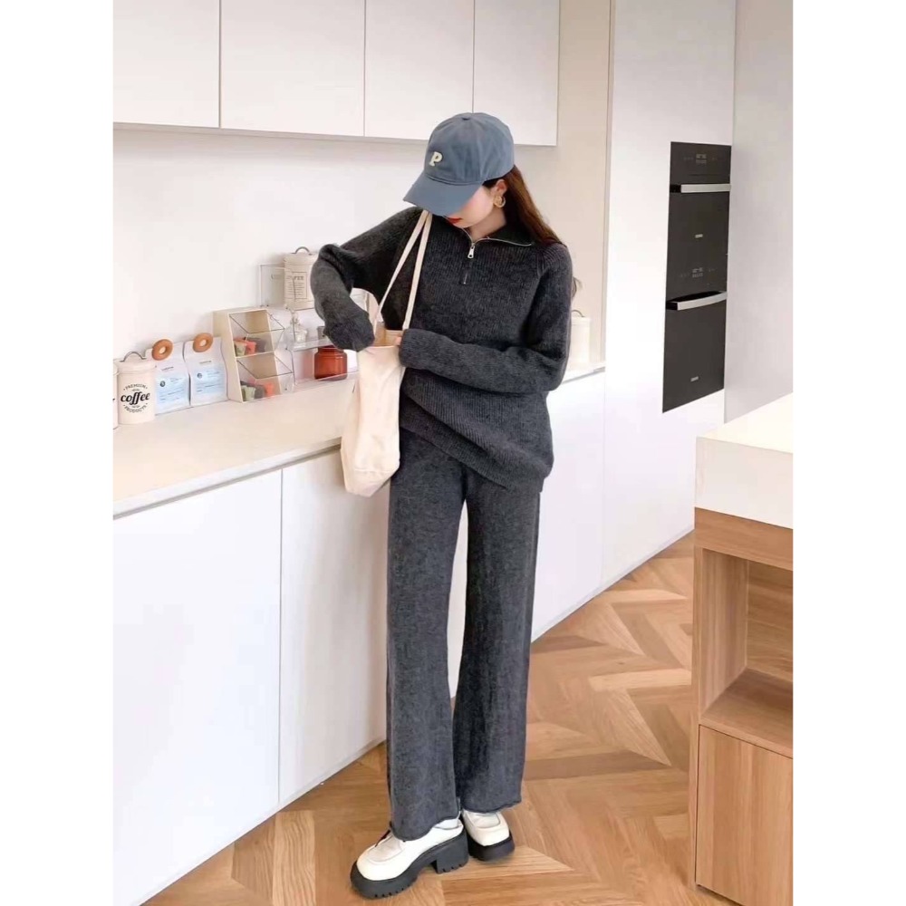 拉鍊領綿羊絨套裝-細節圖8