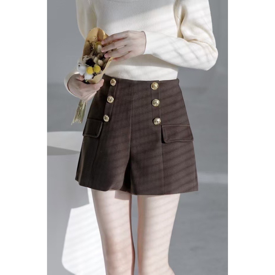 高腰顯瘦呢料短褲-細節圖6