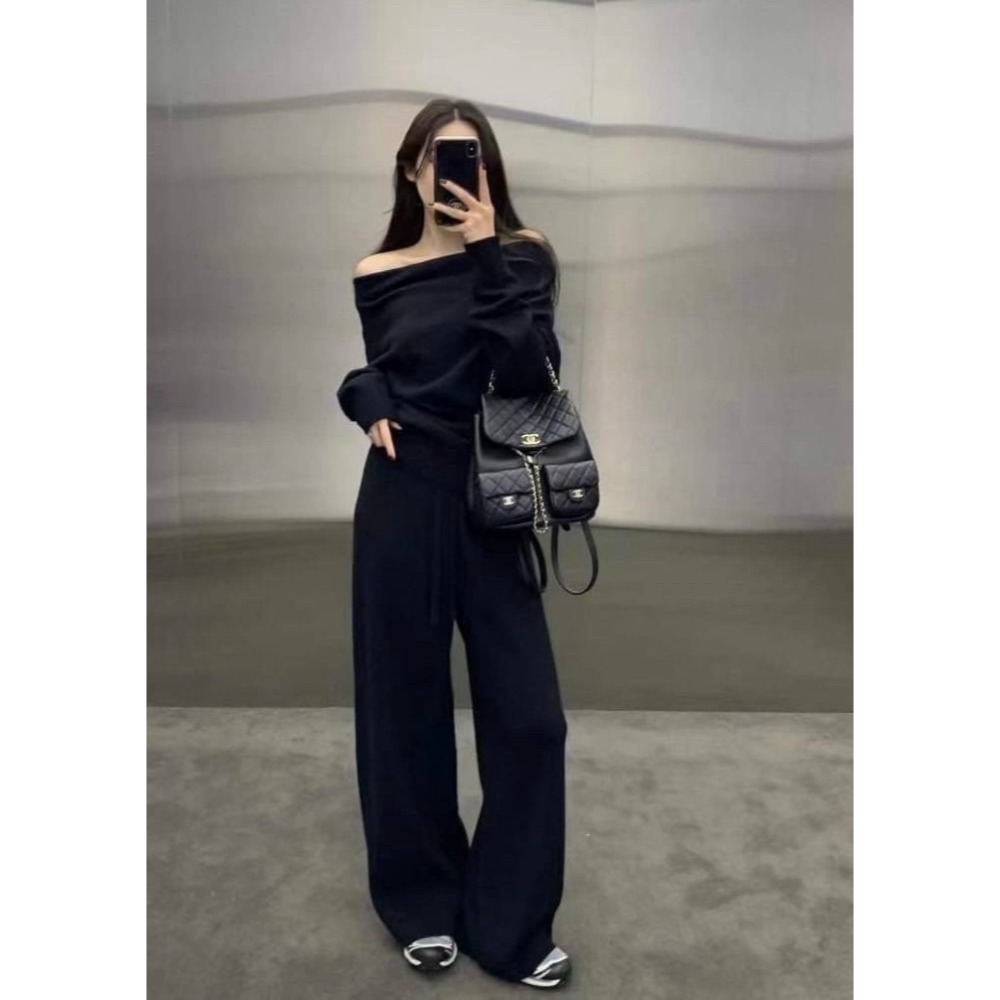 露肩ㄧ字領套裝-細節圖3