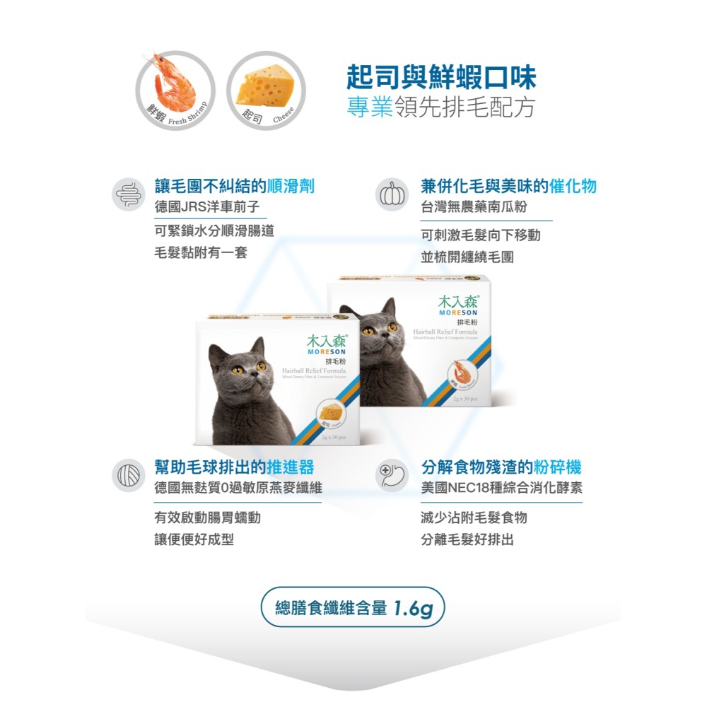 🌟全新效期、限時特價🌟木入森 貓咪排毛粉 起司  鮮蝦  貓草  15、30包/盒-細節圖9