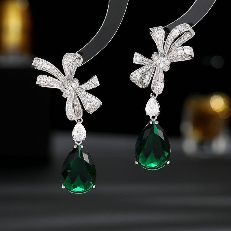 《真愛鍊Cherish》微鑲精工輕奢宴會耳環 蝴蝶結水滴流蘇耳環重工藝高級閃亮鋯石鑲嵌 耳針S925銀針 銀樓飾品-細節圖2