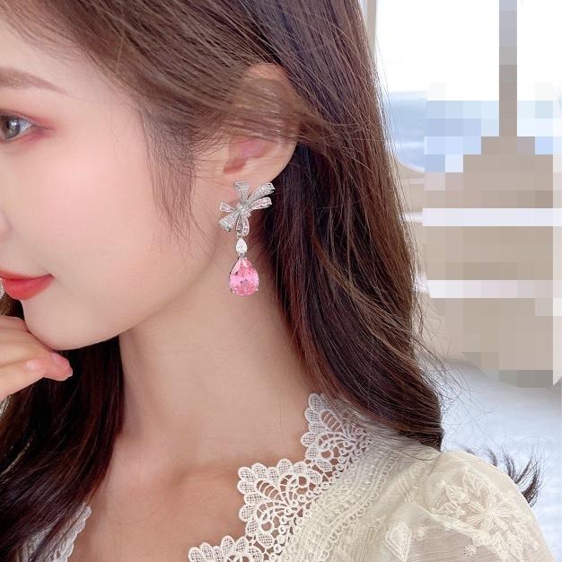 《真愛鍊Cherish》微鑲精工輕奢宴會耳環 蝴蝶結水滴流蘇耳環重工藝高級閃亮鋯石鑲嵌 耳針S925銀針 銀樓飾品-細節圖3