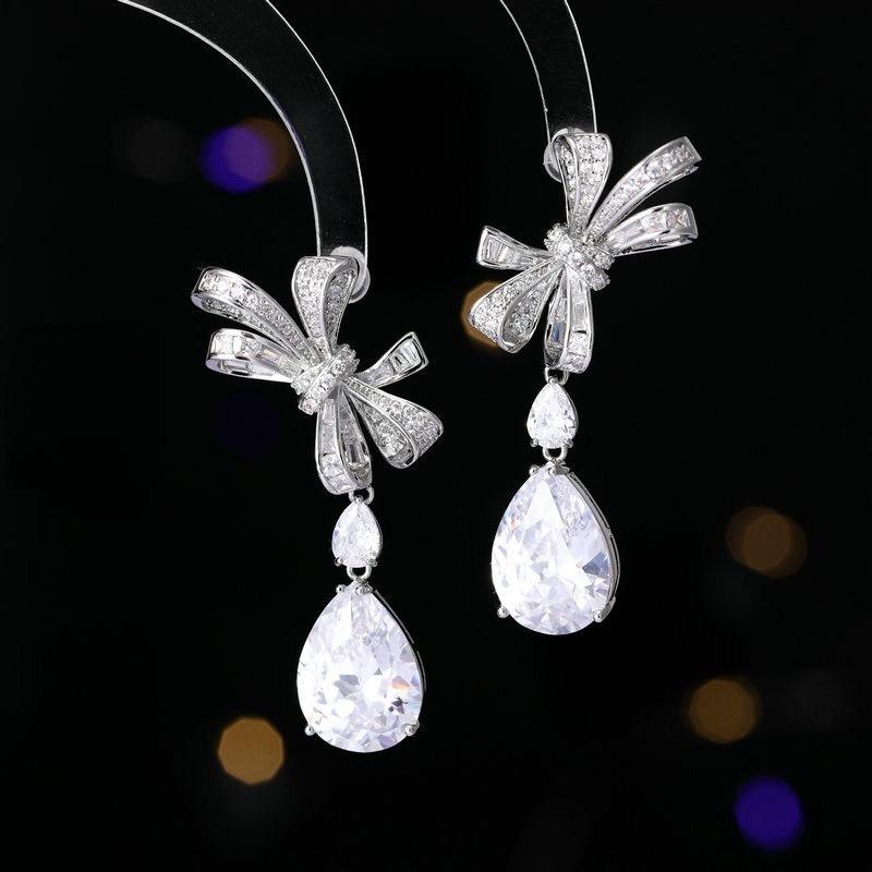 《真愛鍊Cherish》微鑲精工輕奢宴會耳環 蝴蝶結水滴流蘇耳環重工藝高級閃亮鋯石鑲嵌 耳針S925銀針 銀樓飾品-細節圖4