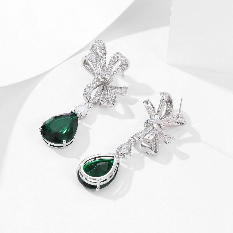 《真愛鍊Cherish》微鑲精工輕奢宴會耳環 蝴蝶結水滴流蘇耳環重工藝高級閃亮鋯石鑲嵌 耳針S925銀針 銀樓飾品-細節圖5