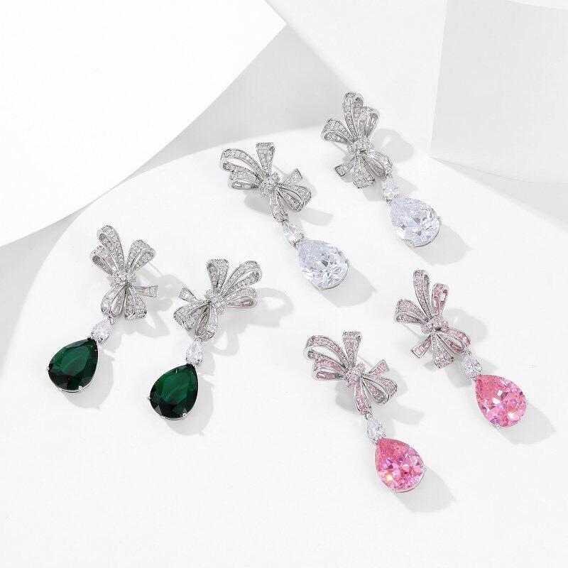 《真愛鍊Cherish》微鑲精工輕奢宴會耳環 蝴蝶結水滴流蘇耳環重工藝高級閃亮鋯石鑲嵌 耳針S925銀針 銀樓飾品-細節圖6