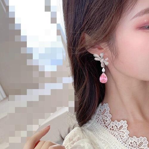 《真愛鍊Cherish》微鑲精工輕奢宴會耳環 蝴蝶結水滴流蘇耳環重工藝高級閃亮鋯石鑲嵌 耳針S925銀針 銀樓飾品-細節圖7