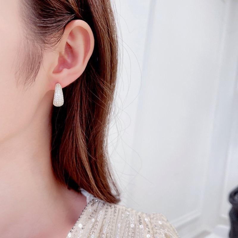 《真愛鍊Cherish》微鑲滿鋯石工藝 精緻工藝耳環 弧度造型立體精緻 耳針S925銀耳針韓版耳環-細節圖4