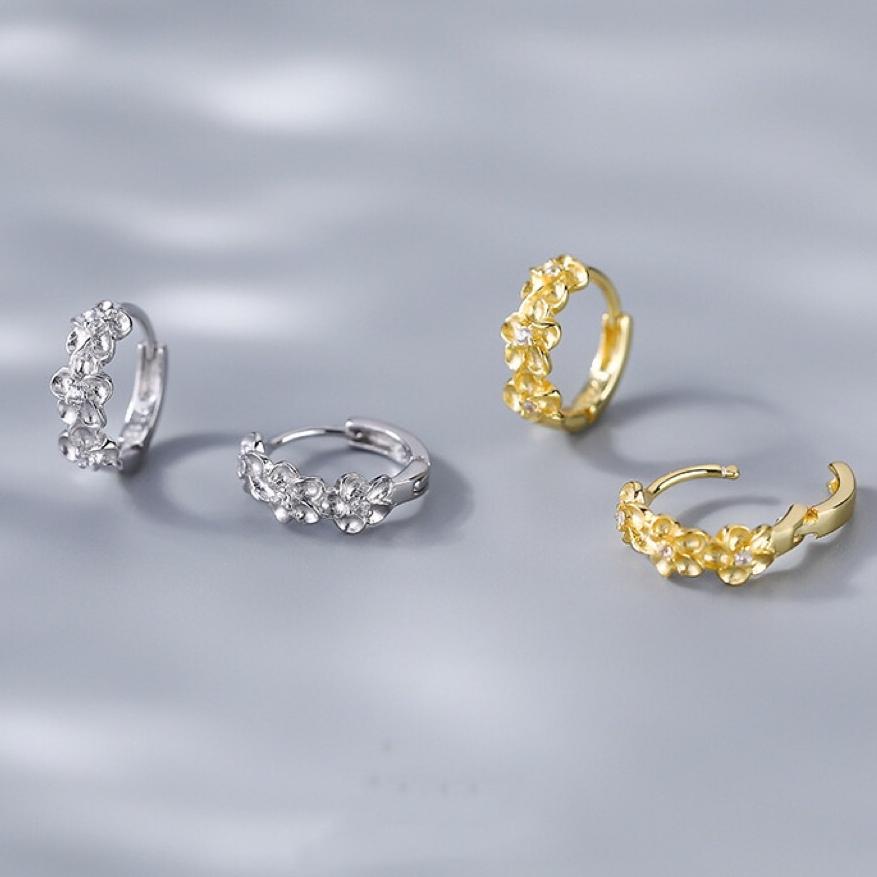 《真愛鍊Cherish 》S925通體純銀耳扣梅花耳圈耳環 三朵花各有一顆鋯石 銀樓銀飾-細節圖2