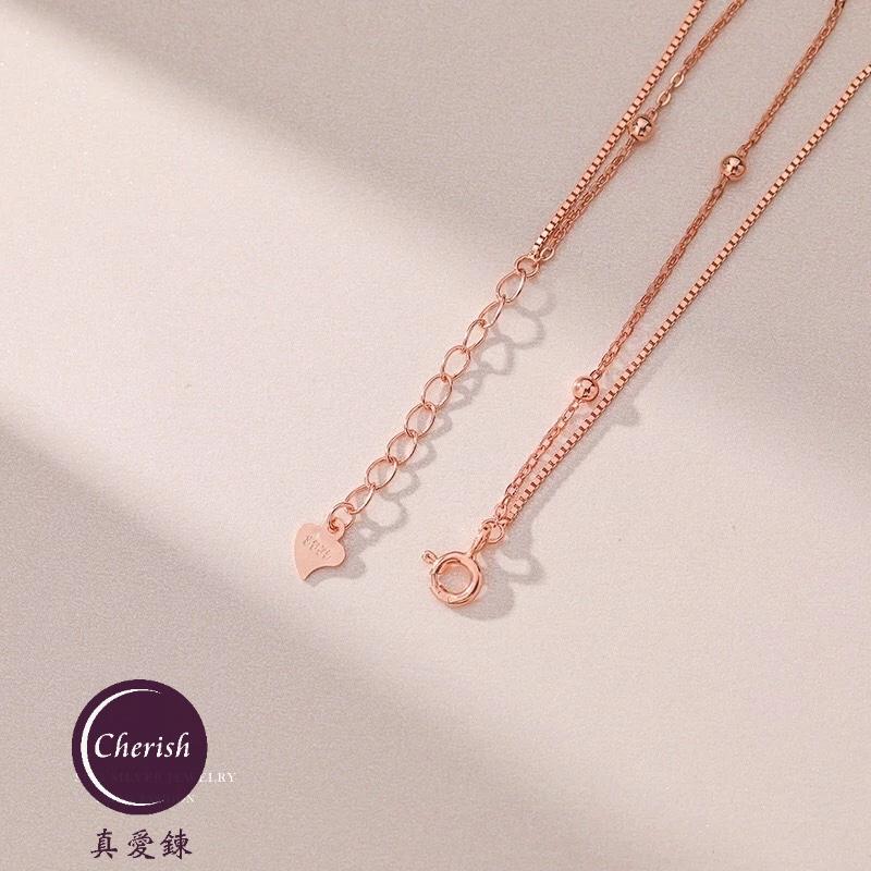 《真愛鍊Cherish》S925通體純銀手鍊 雙層鋯石櫻花造型，盒子鍊搭配十字鍊 銀飾銀樓 玫瑰金色-細節圖6