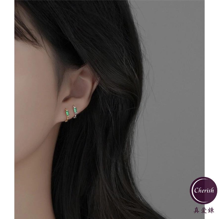 《真愛鍊Cherish 》S925通體純銀耳扣方形鋯石耳圈耳環 圈圈耳環耳扣耳環 銀樓銀飾-細節圖2