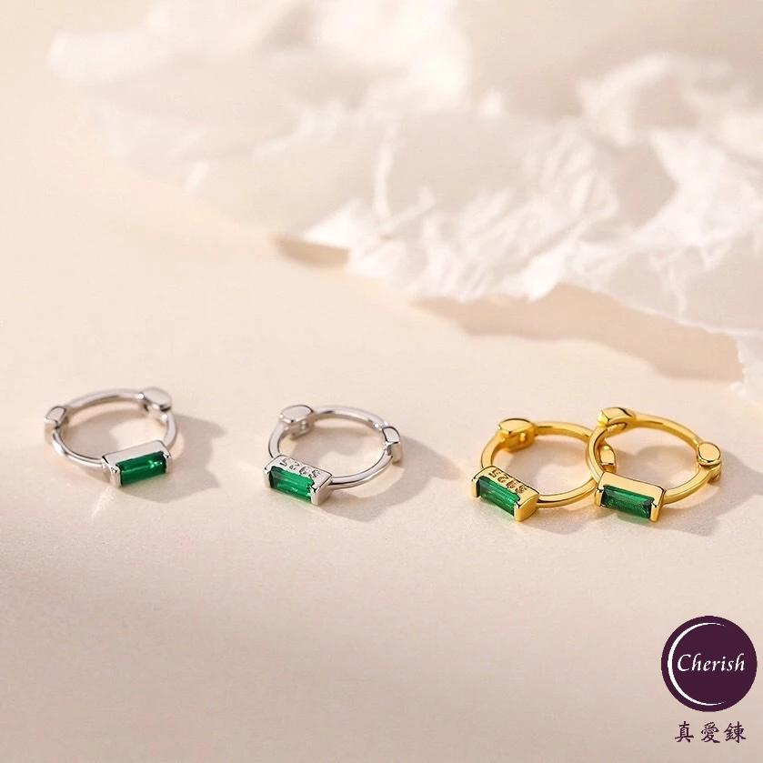 《真愛鍊Cherish 》S925通體純銀耳扣方形鋯石耳圈耳環 圈圈耳環耳扣耳環 銀樓銀飾-細節圖3