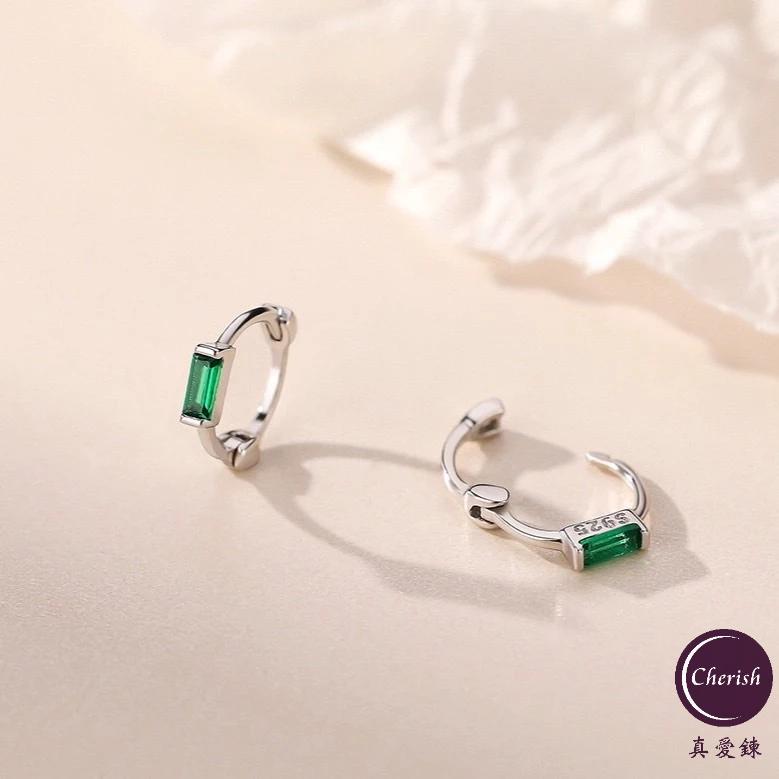 《真愛鍊Cherish 》S925通體純銀耳扣方形鋯石耳圈耳環 圈圈耳環耳扣耳環 銀樓銀飾-細節圖4