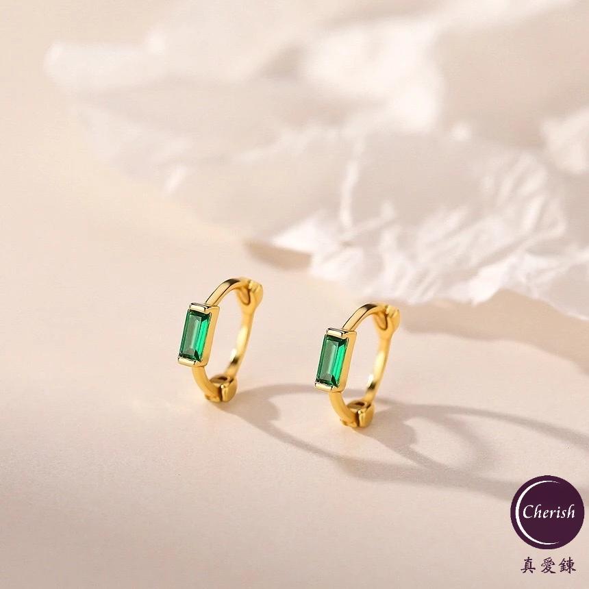 《真愛鍊Cherish 》S925通體純銀耳扣方形鋯石耳圈耳環 圈圈耳環耳扣耳環 銀樓銀飾-細節圖5