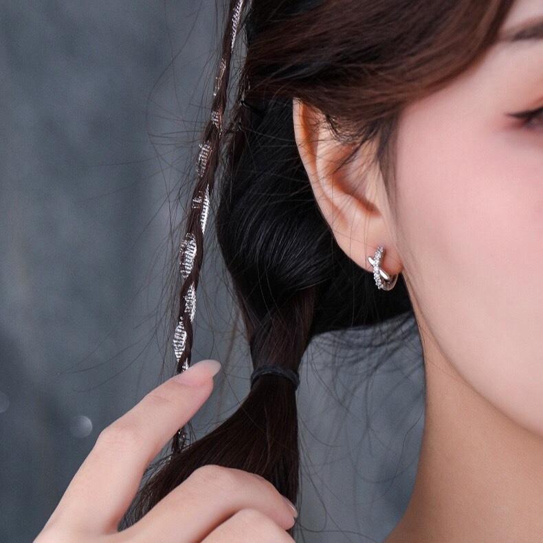 《真愛鍊Cherish 》S925通體純銀耳扣耳環耳圈 X字母微鑲鋯石 耳扣耳圈圈圈耳環 銀樓銀飾-細節圖2