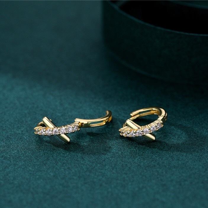 《真愛鍊Cherish 》S925通體純銀耳扣耳環耳圈 X字母微鑲鋯石 耳扣耳圈圈圈耳環 銀樓銀飾-細節圖3