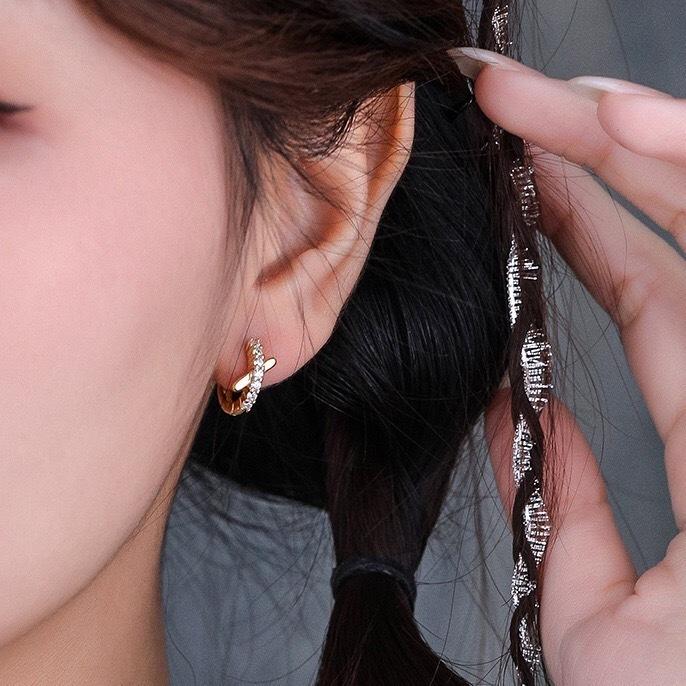 《真愛鍊Cherish 》S925通體純銀耳扣耳環耳圈 X字母微鑲鋯石 耳扣耳圈圈圈耳環 銀樓銀飾-細節圖6