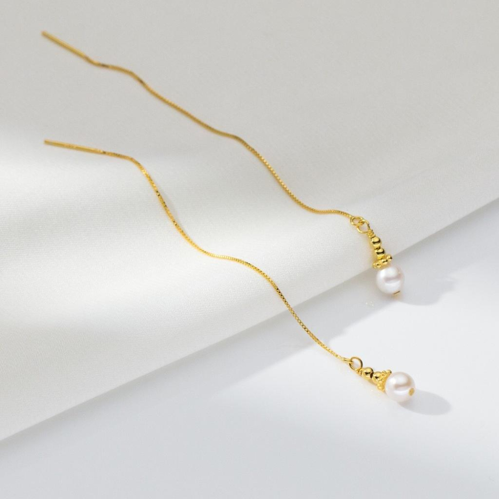 《真愛鍊Cherish 》S925通體純銀天然淡水珠耳環  流蘇耳線墜式天然珍珠長款耀眼迷人 銀樓銀飾-細節圖2